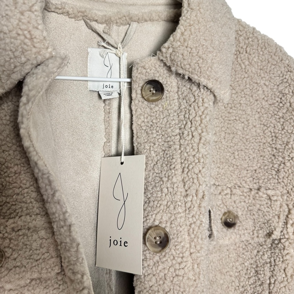 Joie Womens Beige Sherpa Fleece Shacket Button Front Teddy Coat XS NWT - Picture 4 of 5